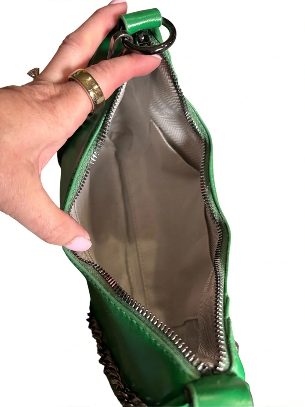 Green Stud-Accent Shoulder Bag